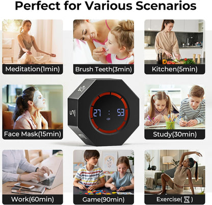 Rechargeable Pomodoro Timer, 8-Angle Auto-Rotating Screen with Gravity Sensor, Digital Timers for Classroom, Small Kitchen Timers for Cooking, Work and Study (Space Gray)