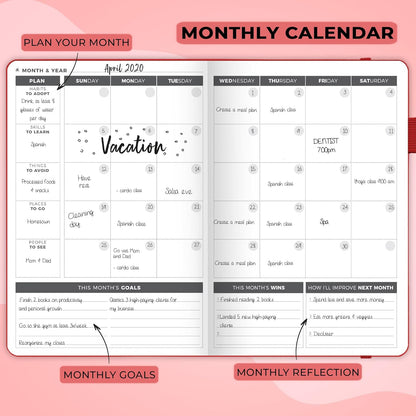 Clever Fox Planner – Undated Weekly & Monthly Planner for Productivity, Time Management & Goals – Organizer Journal – A5 (Red)