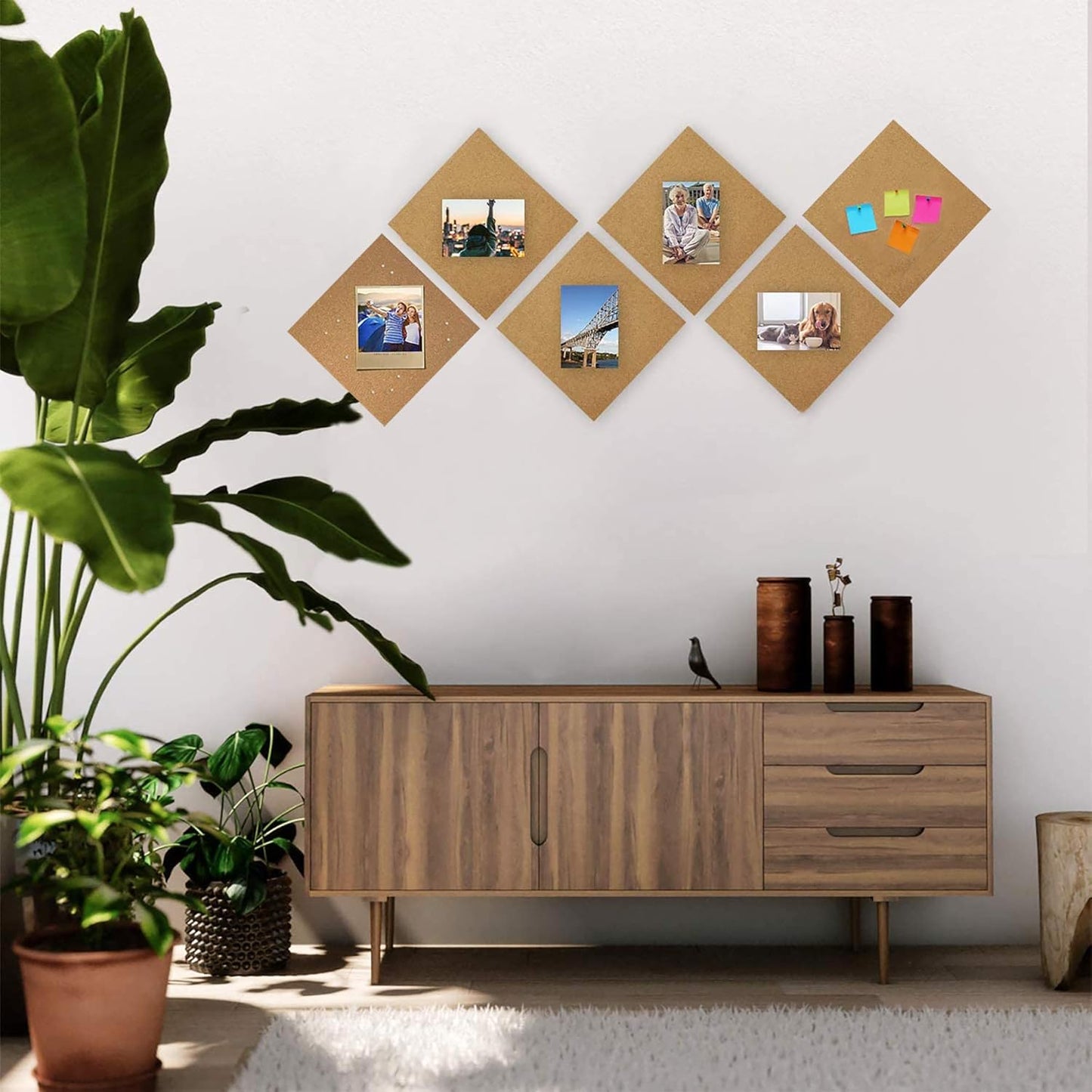 SUNGIFT Cork Board 12"x12" - 1/2" Thick Square Bulletin Boards 6 Pack Cork Tiles with 50 Push Pins Mini Wall Self-Adhesive Corkboards Tiles for Wall