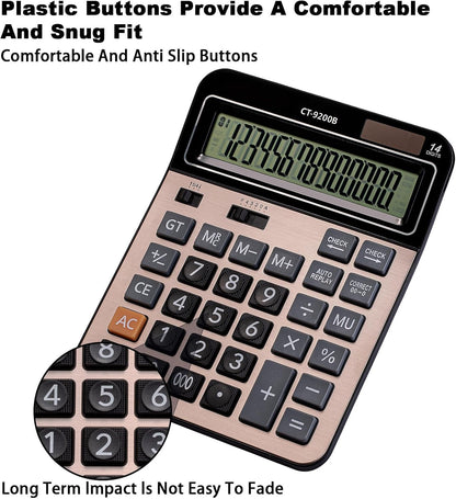 Large Computer Electronic Calculator Counter Solar & Battery Power 14 Digit Display Multi-Functional Big Button for Business Office School Calculating (HY-9200B)