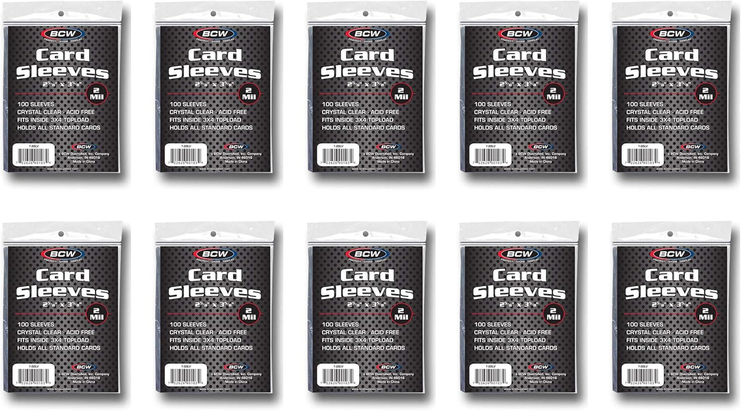 BCW Standard Card Sleeves - Penny Sleeves 2 5/8 x 3 5/8 | 1000 Clear Trading Card Sleeves | Card Protector Sleeves for Baseball, Sports & Trading Cards | 10 Packs of 100 Each