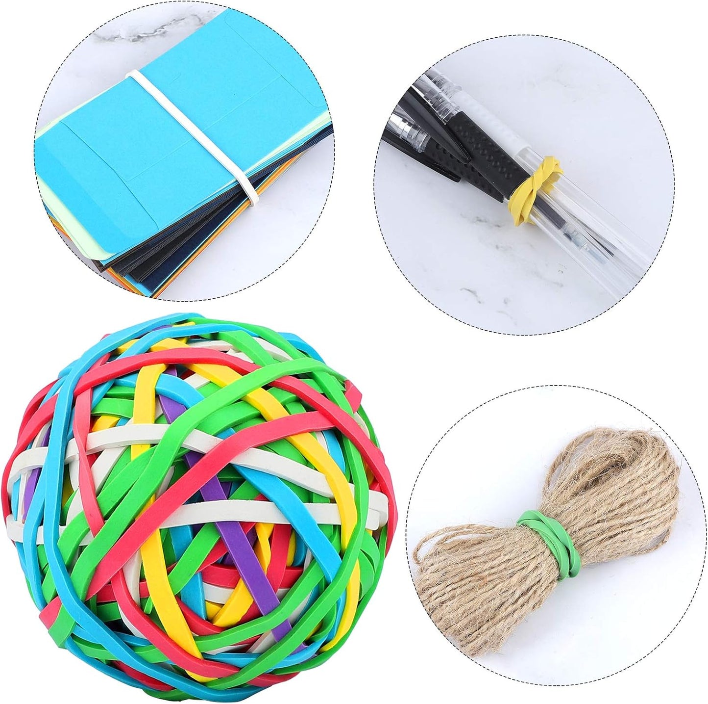 2 Pack Coloured Rubber Bands, Elastic Stretchable Band Ball Document Organizing for Office, Home, 300 Pieces
