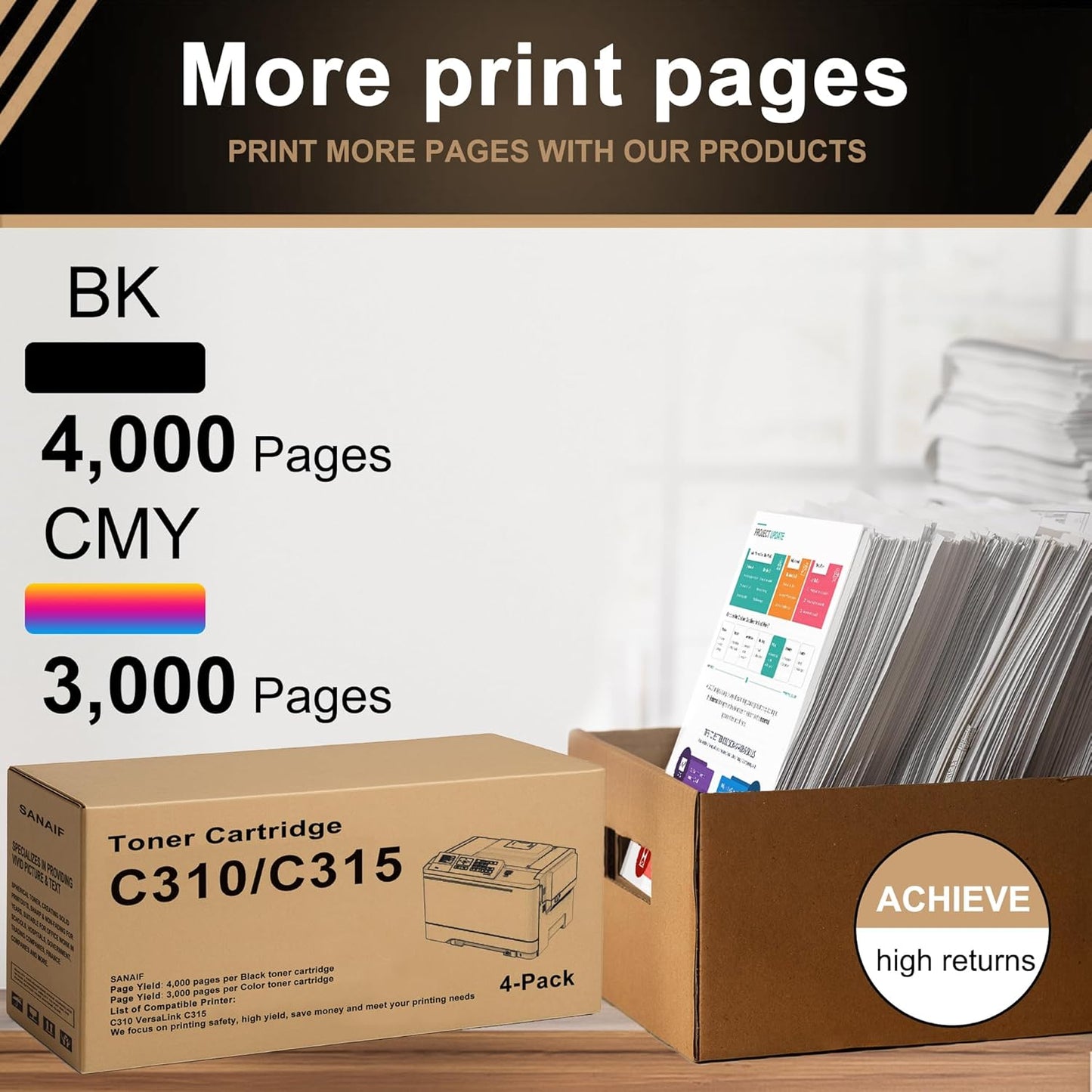 VersaLink C310/C315 Toner Cartridges New Technology High-Yield Replacement for Xerox C310/C315/DNI Series Printer | Replaces 006R04356/006R04357/006R04358/006R04359(BK, C, M, Y)