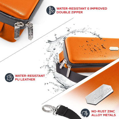 Quiver Time Orange Bolt Card Carrying Case fits Pokemon Cards and other TCG Games - Storage Bag for Playing/Trading Cards and Deck Box (Straps, Dividers & 100 Apollo Card Sleeves)