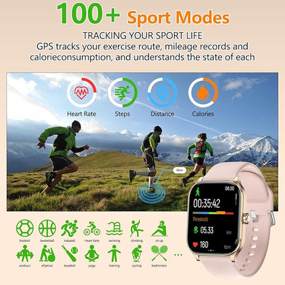 Smart Watch for Women Men with Text and Call, 2025 New AI Smartwatches with Heart Rate/SpO2/Sleep/Stress Monitor, 100+ Sports Modes, GPS Fitness Watches Compatible with iOS/Android (GPS, Pink)