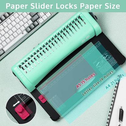OFFNOVA Binding Machine, 21-Hole 450 Sheets Paper Comb Punch Binder Machine for Letter Size / A4 / A5 Paper, Easy to Punch Handle, Adjustable Margin