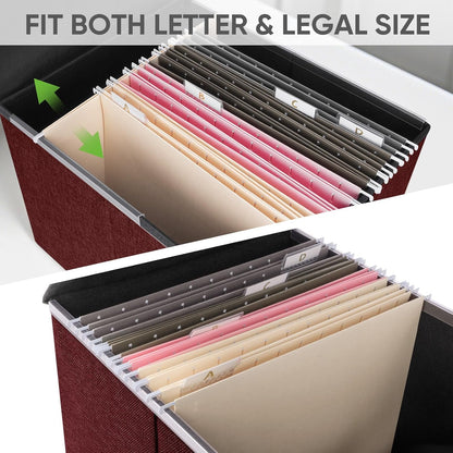 BALEINE Modern Red File Storage Box with Lid, Collapsible File Folder Organizer, 2 Pack, 15x12.5x10.5 inches