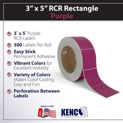 Kenco Color Coding 3 X 5 Rectangle Labels, Inventory Control Stickers 500 Labels Per Roll, Made in The USA (Purple)