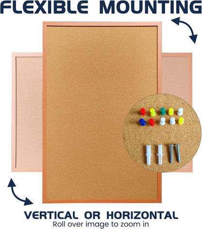 Cork Bulletin Board for Wall - 24” x 18” Bulletin Board Cork Board Wall Mounted Wood Frame Message Board pin Board for School,Office and Home