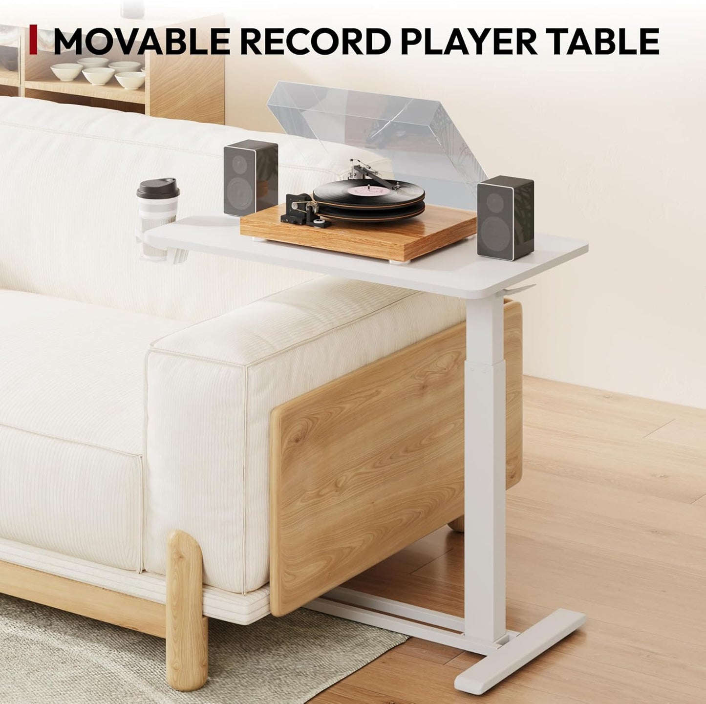 SANODESK Mobile Standing Desk with Hidden Wheels,Pneumatic Laptop Desk Rolling Computer Cart Movable Height Adjustable Small Sit Stand Desk for Home Office(31.5" W x 15.7" D,White)