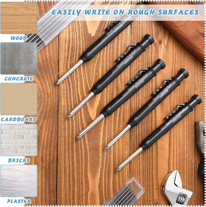 Colarr 10 Pcs Mechanical Carpenter Pencil with 60 Refill Deep Hole Mechanical Pencil Marker with Sharpener Black Solid for Carpentry Architect Birthday Thanksgiving Gift