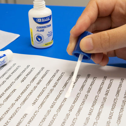 BAZIC Correction Fluid (0.7 oz / 20 ml), Soft Bristle Brush Applicator, Instant Corrections Pen White Out Wipe Out Liquid (2/Pack), 1-Pack