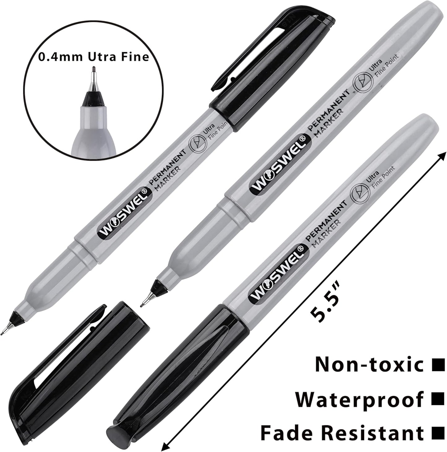 Ultra Fine Permanent Marker Bulk,24 Pack Ultra Fine Point Black Permanent Marker set, Felt Tip Pens Works on Plastic, Wood, Stone, Metal and Glass for Doodling, Marking