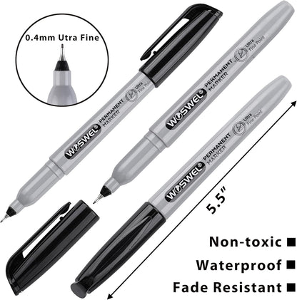 Ultra Fine Permanent Marker Bulk,24 Pack Ultra Fine Point Black Permanent Marker set, Felt Tip Pens Works on Plastic, Wood, Stone, Metal and Glass for Doodling, Marking