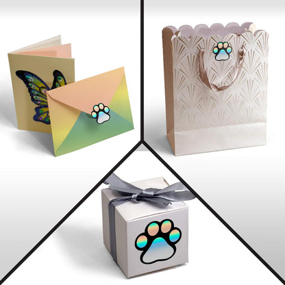 Paw Prints Animal Stickers- 500 1.5" Labels, Dog Paw Prints for Kids, Parties, Vets, Kennels, and Mailing. Made in The USA by Kenco (Glitter Holo Paws)