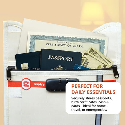 Fireproof Document Bag (Beige) – Waterproof Zipper & Lock – for Home, Office & Travel – Holds Files, Cash, Passport, Valuables – Fire & Water Resistant