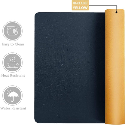 Desk Mat Large Protector Pad For Home, Office - Smooth Surface Soft Multifunctional Dual-Sided Desk Mouse Pad For Desktop, Waterproof, PU Leather (Dark Blue, 23.6" x 13.7")