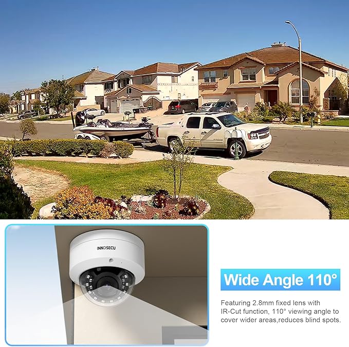 5MP Security PoE Camera, Outdoor Dome IP Surveillance Camera IK10, Built-in Mic, 2.8mm Lens Wide Angle 110°, Night Vision 100ft, Human&Vehicle Detection, No PT Supported, IND5GR54A (White)