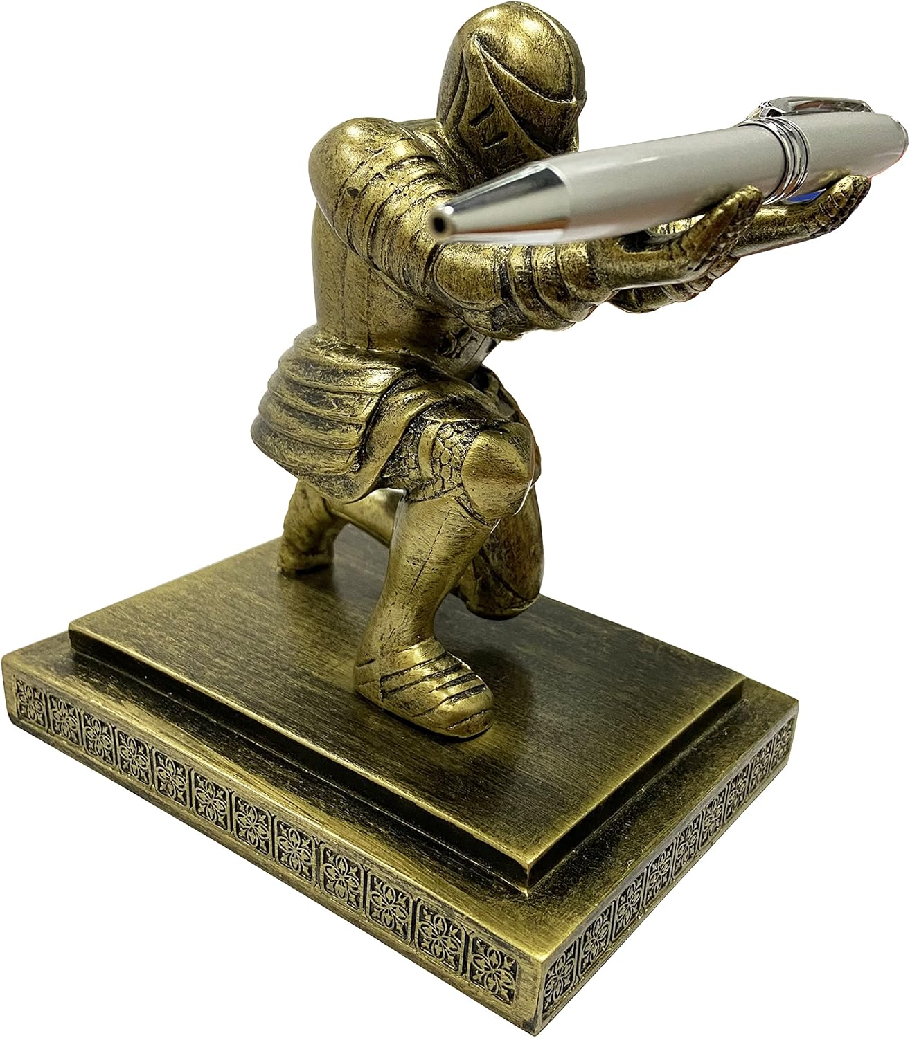 Executive Knight Pen Holder with a Pen Personalized Desk Accessories Decor Home Office Cool Pen Stand Gold