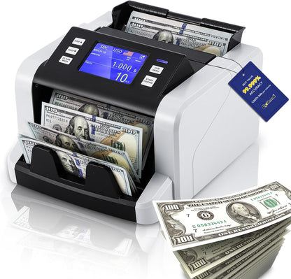 CGOLDENWALL Mixed Denomination Money Counter Machine, Touchscreen Value Counter, 1500Bills/min Cash Counting, UV/MG/IR/DD Detection, Multi-Currency & Modes Bill Counter for Business