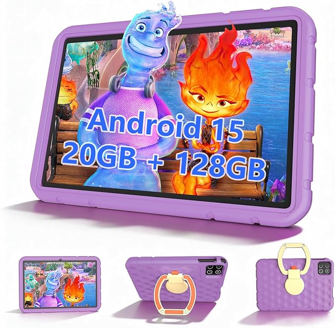 Kids Tablet, 10 inch Android 15 Tablet for Kids, 20GB RAM 128GB ROM Octa-Core 6000mAh Battery Childs Tablets with Shockproof Case, Bluetooth, WiFi, Parental Control, Dual Camera, GPS