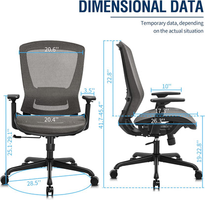 ELABEST Mesh Office Chair,Ergonomic Computer Desk Chair,Sturdy Task Chair- Adjustable Lumbar Support & Armrests,Tilt Function,Comfort Wide Seat,Swivel Home Office Chair (Grey)