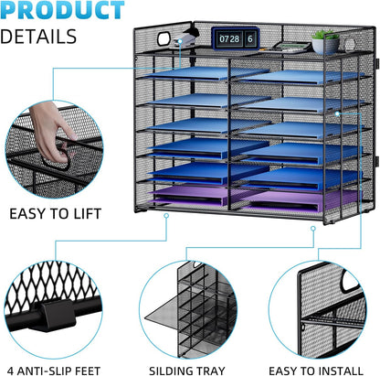 Marbrasse Desktop Literature Organizer, Mesh Paper Organizer, Desk Organizers, File Sorter Mail Center Paper Storage Cabinet Classroom Keepers Mailbox for Office Home School, Black