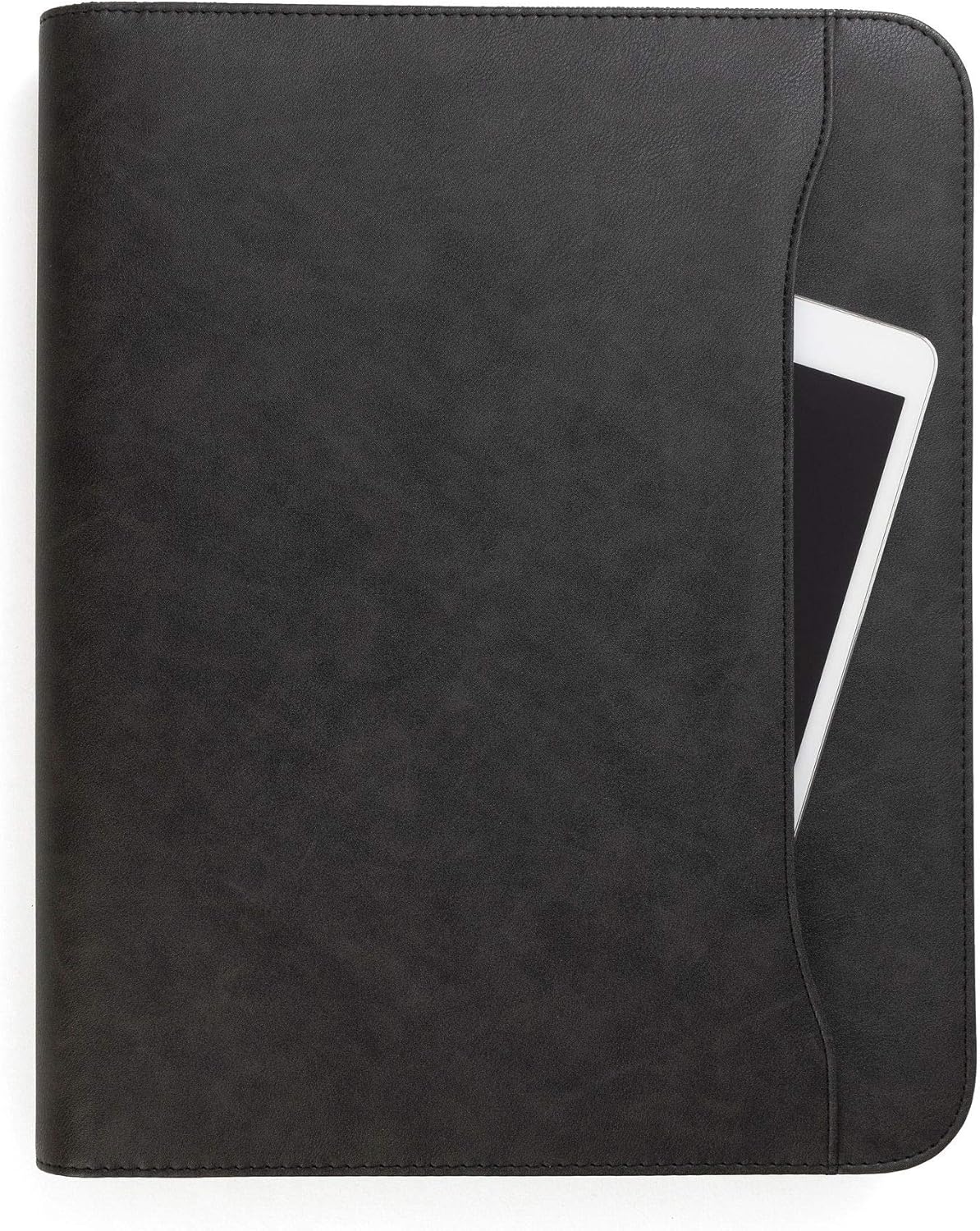 Padfolio Binder - Professional Faux Leather Travel Organizer Pouch for Tablet, Documents, Presentation Folders, Zipper Closure, Notepad - Black