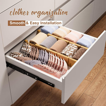 FILWH Bamboo Drawer Dividers with Inserts kitchen drawer organizer Adjustable Expandable 8 Pack Organizer Set for Kitchen Bedroom Bathroom Office 8 Dividers with 16 Inserts (Natural, Small (14-19IN))