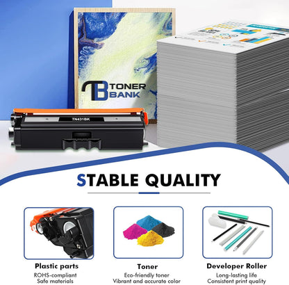 TN-431 TN431 4-Color Toner Cartridge Set 4 Pack Compatible for Brother TN431 TN 431 TN-431 TN431BK for Brother MFC-L8900CDW HLL8360CDW HLL8260CDW MFCL8610CDW HLL8360CDWT Printer Ink (BCYM)