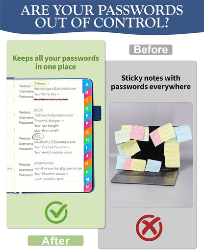 Password Keeper Book with Colorful Alphabetical Tabs, Hardcover Password Log-book for Internet Password and Website Address, 5.8"×8.4" Password Notebook for Home Office (Denim Blue, Medium (5.8 x 8.4 Inch))