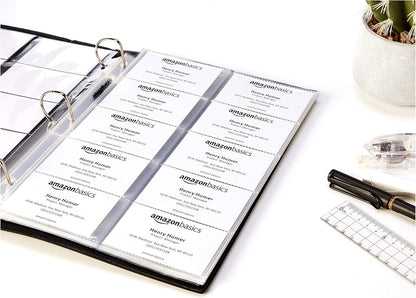 Amazon Basics Plastic Business Card Holder, Protector Sleeves for 3-Ring Binder, Transparent, 25-Pack