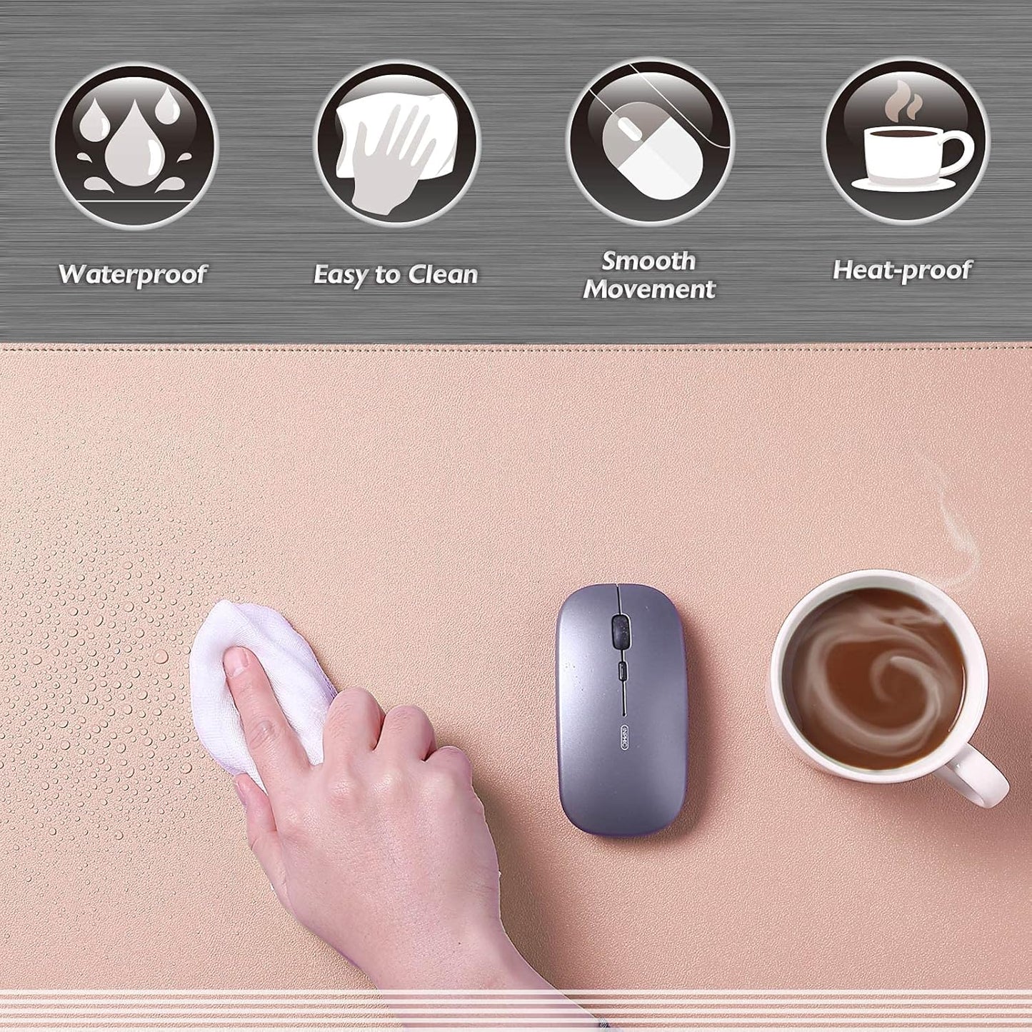 K KNODEL Desk Mat, Blotter, Dual-Sided Office Desk Pad, Waterproof Desk Mat for Desktop, Desk Blotters, PVC Leather Pad Protector (Pink, 31.5" x 15.7")