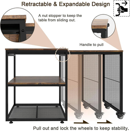 Natwind 24''x20''x29'' Large Printer Stand with Storage Shelves,Extendable Home Craft Table,Home Office Organization Desk, Versatile Table for Home Office, Kitchen, Study Room, Living Room (Retro)