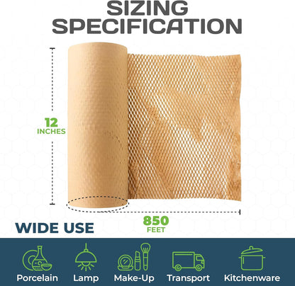 HexaFil Mini - Honeycomb Packing Paper, Eco-Friendly, Sustainable Filler for Shipping & Moving, Cushioned Packing Material in Dispenser Box, Alternative to Bubble Wrap - Natural, 12" x 850'