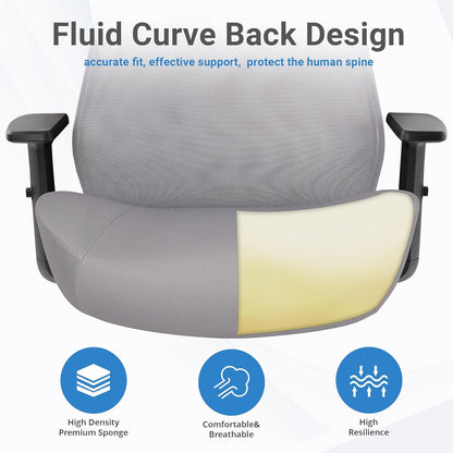 HYLONE Office Chair, 5" Thickened Seat Ergonomic Desk Chair with Adjustable Armrests, Home Office Computer Chairs for Long Hours Mesh Executive Chair(Black Base&Grey)