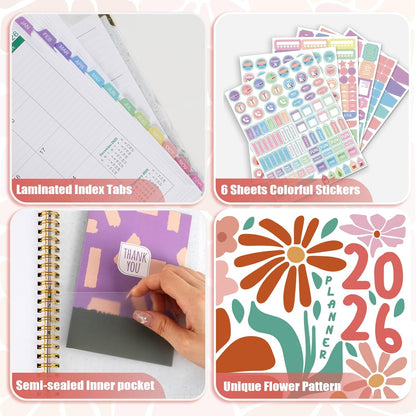 GuassLee Planner 2026 Daily Weekly and Monthly - A5 Planner from January 2026-December 2026, 6.1"x8.4" Aesthetic Agenda Planning Book with Back Pocket, Stickers, Coated Tabs, A5 Size