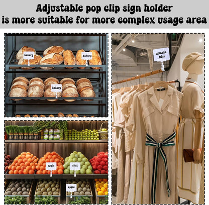 20Pack Mini Chalkboard Signs with Rotatable Clip, Erasable Double Sided Blackboard Clips Plastic Merchandise Sign Display Clip Holder for Food, Store Signs Displays (White)