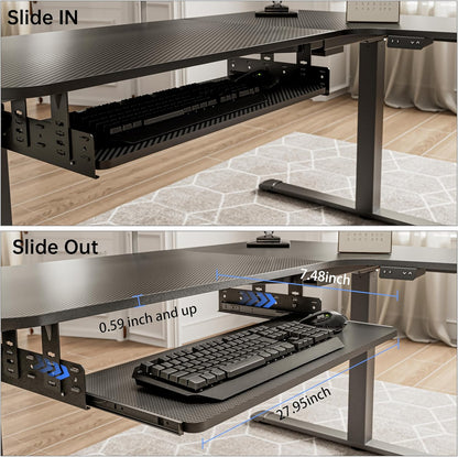EUREKA ERGONOMIC Adjustable Keyboard Tray Under Desk, 28x11 Inch Large Slide Out Keyboard & Mouse Platform Tray, Wooden Pull Out Computer Keyboard Drawer for Typing Home Office Desk, Black