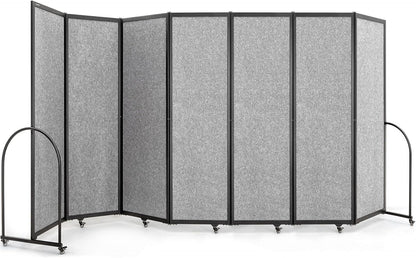 Folding Room Partition,Privacy Room Screen with Arms,Office Dividers Partition Wall,14'3"L* 6'7"H,Light Grey