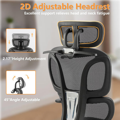 FLEXISPOT ErgoX-S Big and Tall Mesh Office Chair, Computer Desk Chair Adjustable Swivel with Footrest Lumbar Support Headrest and 360°Rotation for Home Office, Black Foam