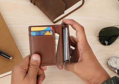 Premium Leather Card Wallet, RFID Blocking Expandable Business Card Case, Bifold Card Holder for Men and Women, Men's Purse, Wallet for Men (Business Card Wallet, Tan)