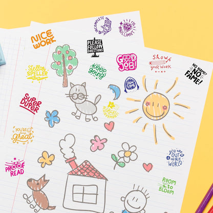 8 Self-Ink Flash Stamp Set, Multicolor Teacher Stamps for Classroom, Pre-Inked, Refillable Stamps (North Star Set)