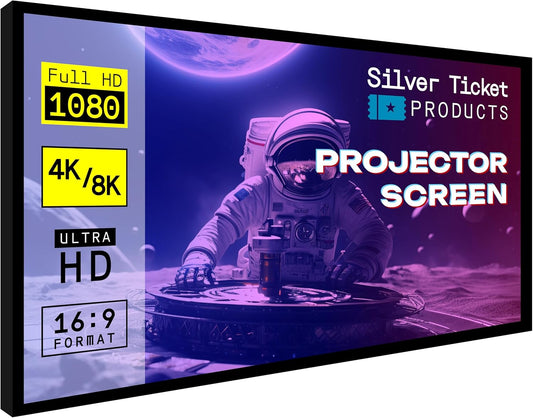 Silver Ticket Products STR Series 6 Piece Home Theater Fixed Frame 4K / 8K Ultra HD, HDTV, HDR & Active 3D Movie Projection Screen, 16:9 Format, 150" Diagonal, High Contrast Material STR-169150-HC