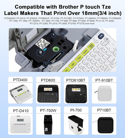 Tze-141 18mm 0.7inch Laminated Clear Tape Compatible for Brother PT-D400 Label Maker Tape Clear, TZ-141 Tze 18mm 3/4inch for Brother P-Touch PT-D600, PT-D410, PT-D610BT Label Maker, 5 Pack