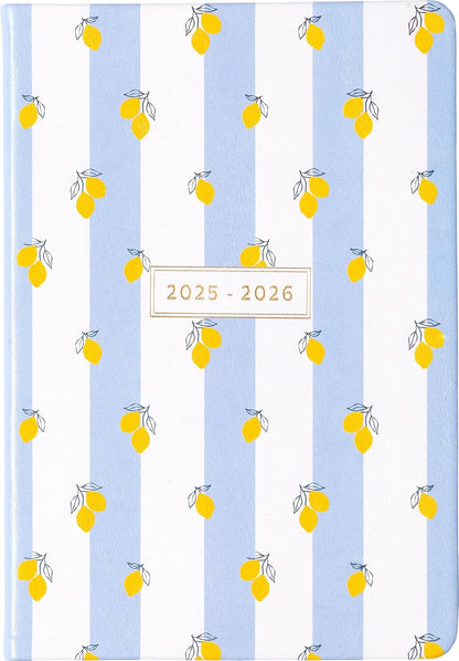 2025-2026 Eccolo 18 Month Bound Planner, Monthly & Weekly Pages (5.25 x 7.75" - July 2025 - Dec 2026 - Lemon Blue Stripes)