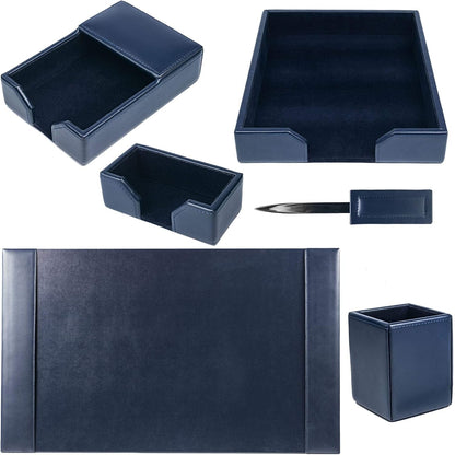 Dacasso Navy Blue 6-Piece Leather Desk Set, Bonded Leather, 30 x 18 x 4, DF-5001
