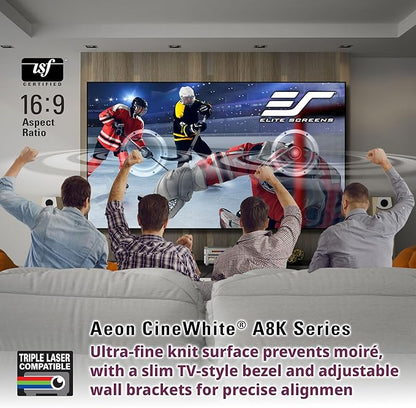 Elite Screens Aeon CineWhite A8K, 138-INCH Diag, 16:9 Aspect Ratio, ISF Certified 8K Ultra HD Home Theater Fixed Frame Edge Free Projection Sound Transparent Perforated Weaved, AR138H-A8K
