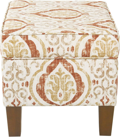 Square Ottoman - Burnt Orange and Cream Medallion