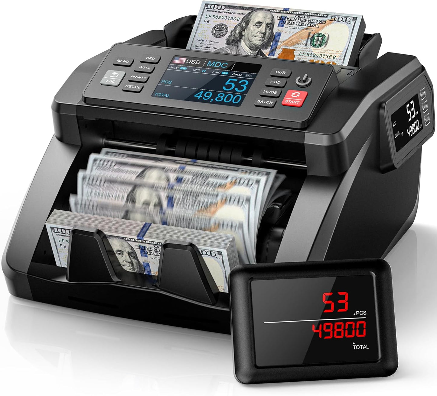 PONNOR N70 Mixed Denomination Money Counter Machine, Value Counting, Cash Counter with Three Displays, UV/MG/IR/MT Counterfeit Detection for Money Counting, Printer Enabled Bill Counter for Business